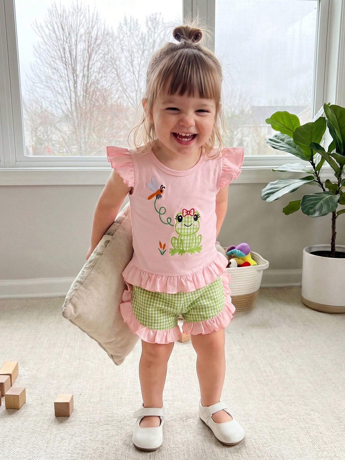 Toddler Girl 2Pcs Outfits Plaid/Cow Print Shirt Ruffle Sleeve Tops And Shorts Set Western Infant Summer Clothes