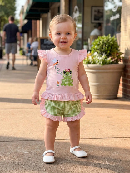 Toddler Girl 2Pcs Outfits Plaid/Cow Print Shirt Ruffle Sleeve Tops And Shorts Set Western Infant Summer Clothes