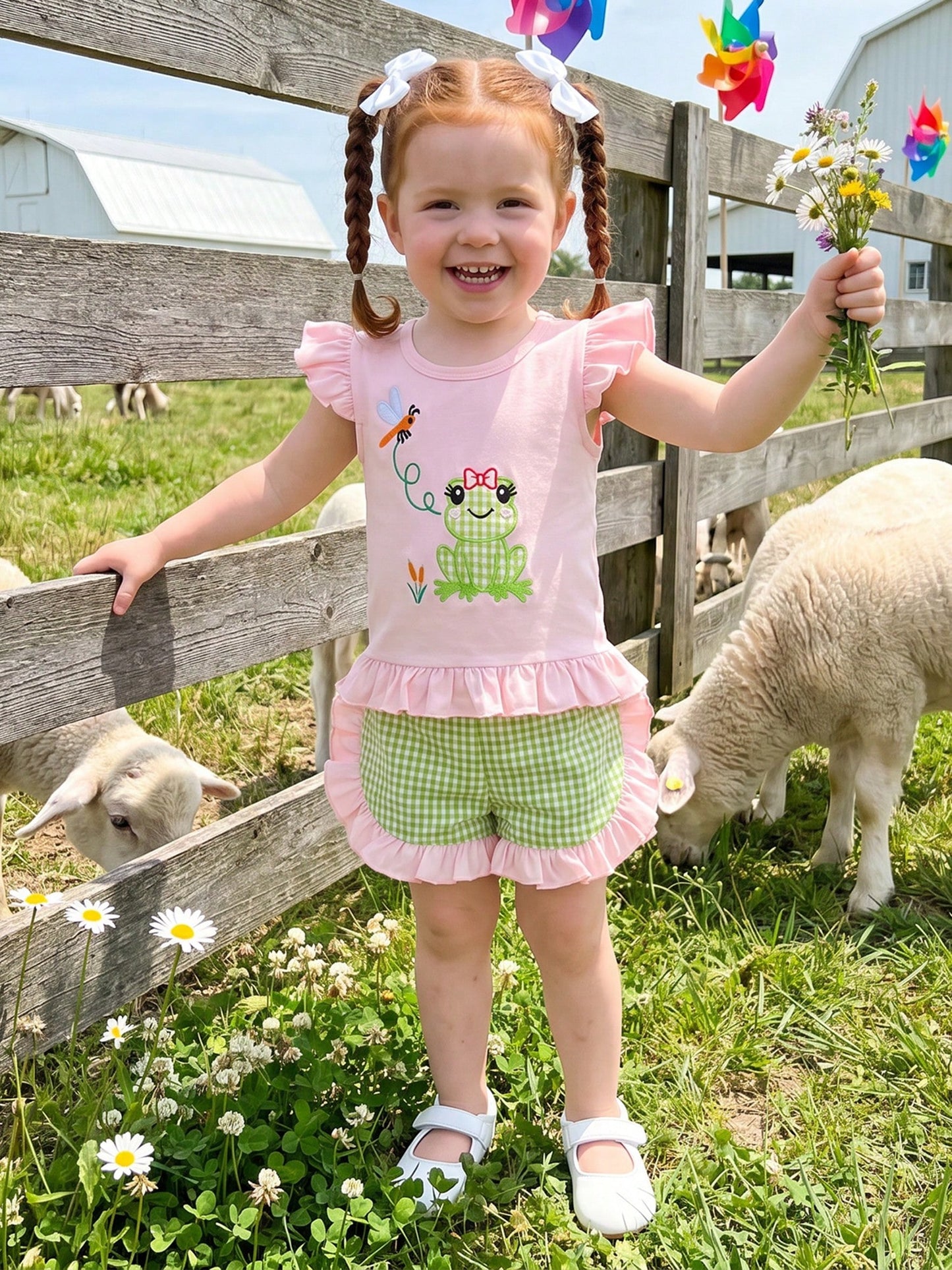 Toddler Girl 2Pcs Outfits Plaid/Cow Print Shirt Ruffle Sleeve Tops And Shorts Set Western Infant Summer Clothes