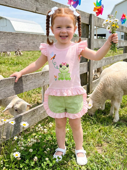 Toddler Girl 2Pcs Outfits Plaid/Cow Print Shirt Ruffle Sleeve Tops And Shorts Set Western Infant Summer Clothes