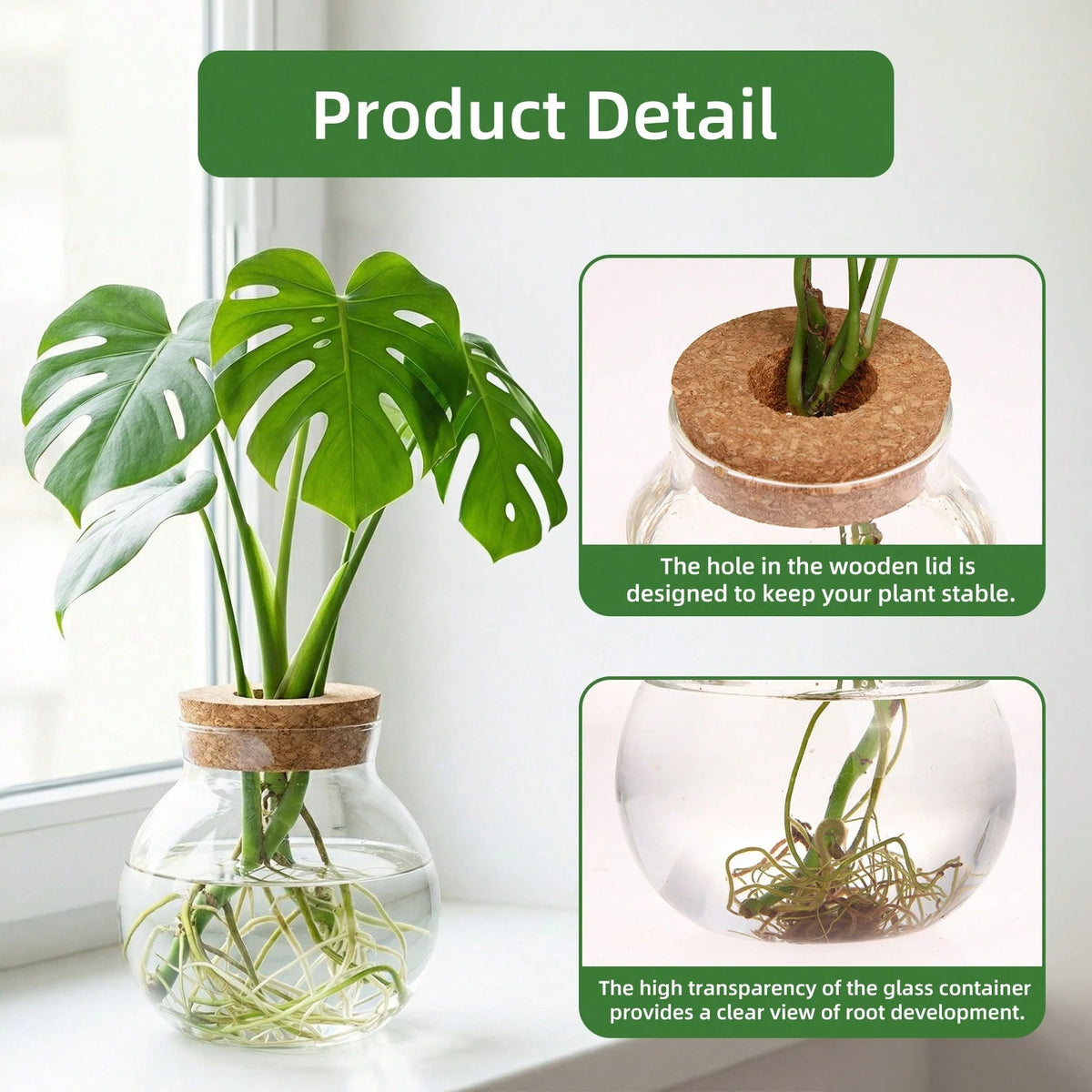 Tomnk 4Pcs Clear Glass Hydroponic Plant Pots With Cork Lids, Round Desktop Water Planters For Indoor Plant Cuttings, Home & Garden Decor
