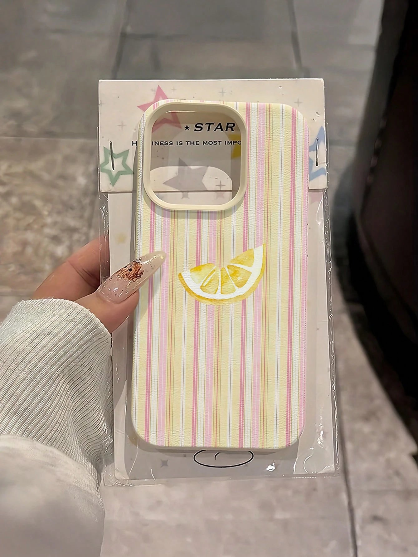 TPU Minimalist White Pink Yellow Vertical Striped Lemon Pattern Shockproof Fashion Phone Case 1pc White & Light Striped Lemon Pattern Minimalist Full Coverage TPU Shockproof Phone Case Compatible With