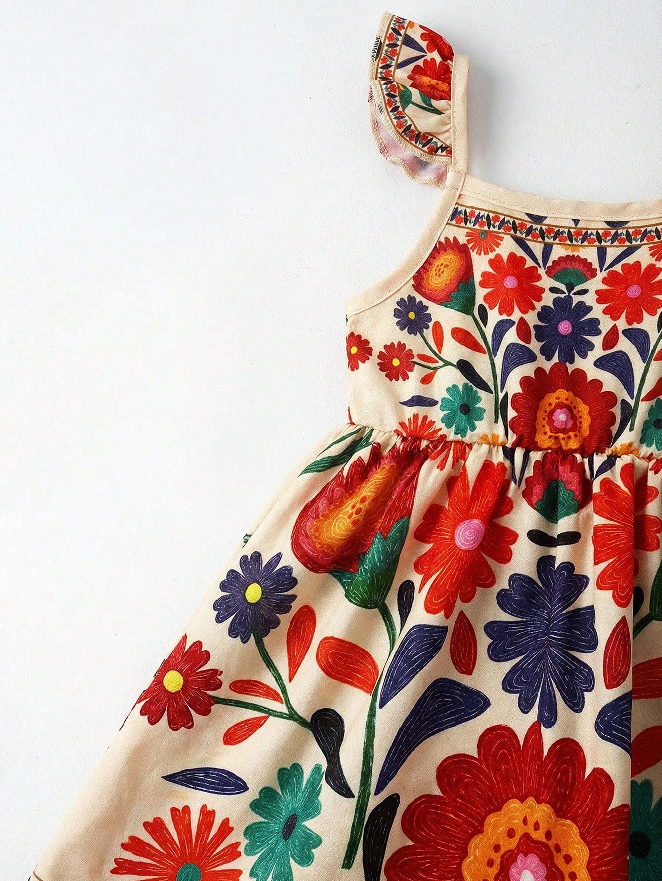 Travachic KIDS Travachic KIDS 1pc Baby Girl Casual Cute Sweet Pattern Placement Retro Print Floral Vintage Style Sleeveless Elastic Waist Dress