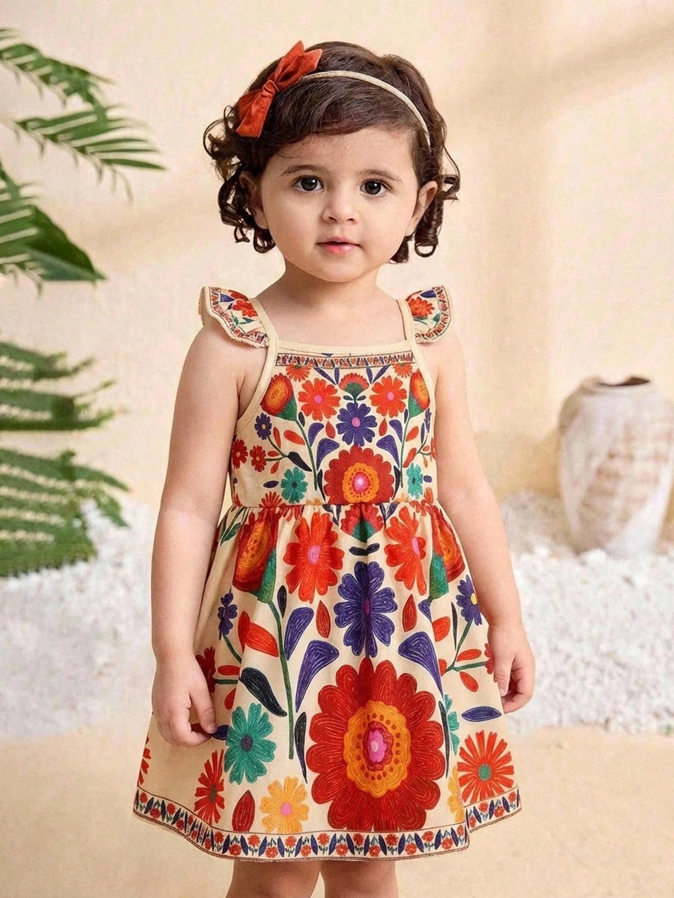 Travachic KIDS Travachic KIDS 1pc Baby Girl Casual Cute Sweet Pattern Placement Retro Print Floral Vintage Style Sleeveless Elastic Waist Dress
