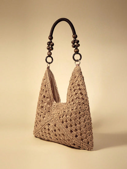 Travachic Large Capacity Portable Women's Woven Straw Shoulder Bag Medium Handbag With Handle For Beach Vacation,Holiday
