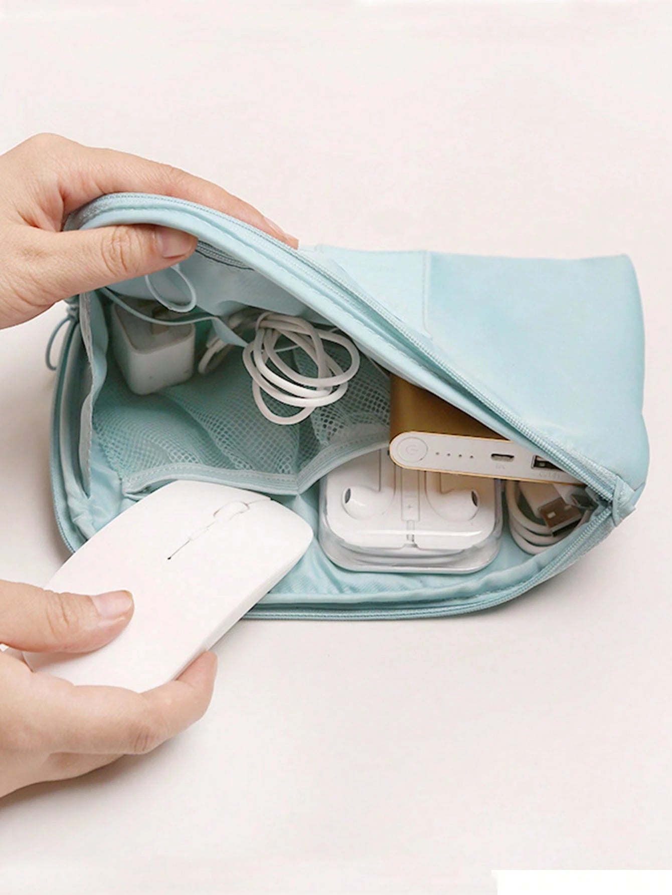 Travel Business Digital Storage Bag With Multiple Pockets For Power Bank, Data Cable, Charger, Makeup, Portable Organizertiffany Blue Spring And Summer Bright And Warm Spring Minimalist Wireless Earph