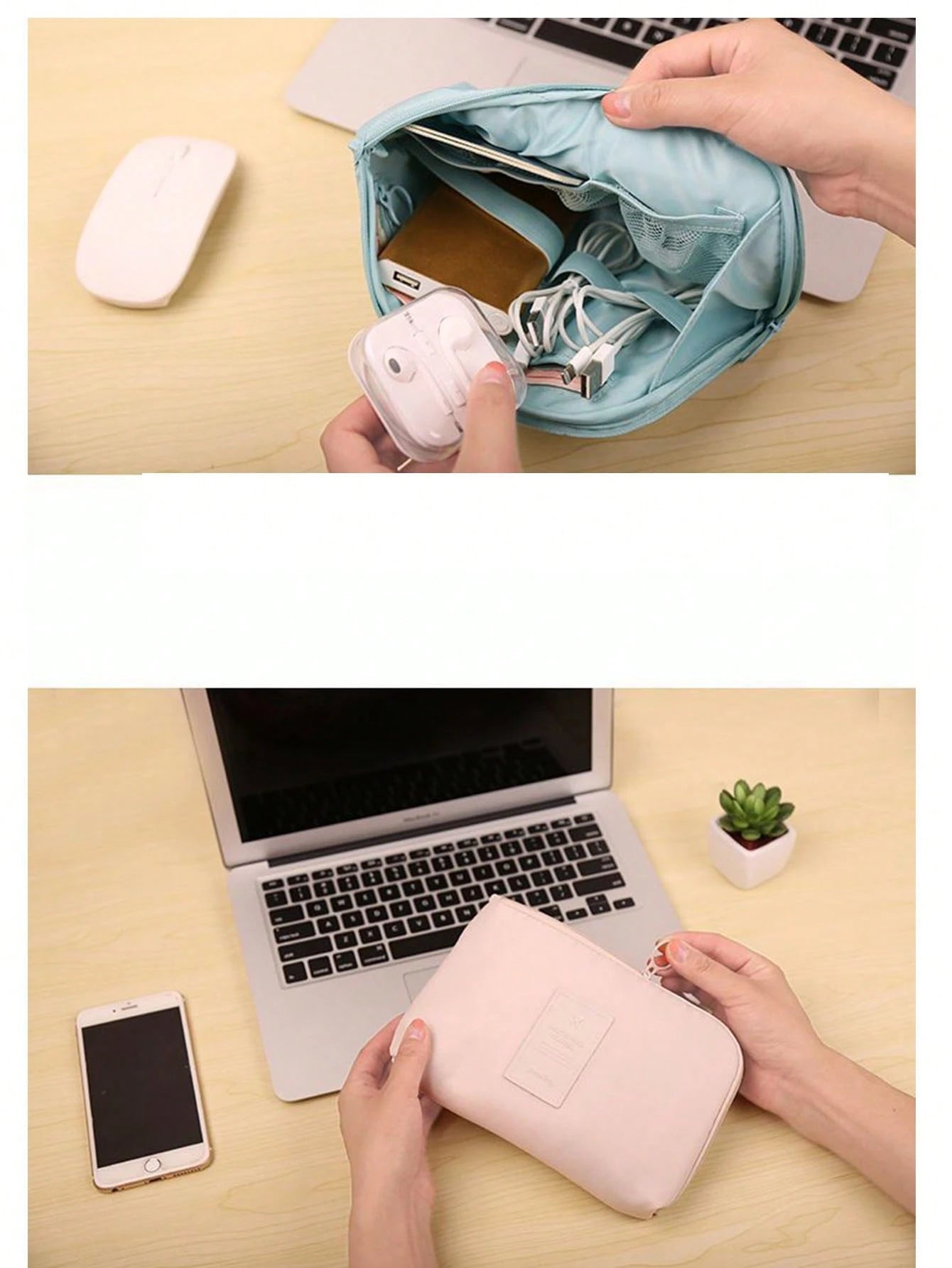 Travel Business Digital Storage Bag With Multiple Pockets For Power Bank, Data Cable, Charger, Makeup, Portable Organizertiffany Blue Spring And Summer Bright And Warm Spring Minimalist Wireless Earph
