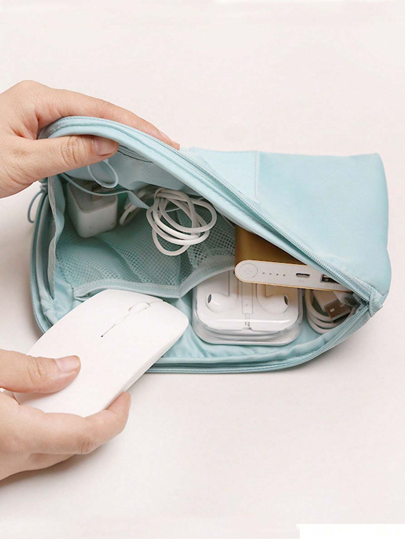Travel Business Digital Storage Bag With Multiple Pockets For Power Bank, Data Cable, Charger, Makeup, Portable Organizertiffany Blue Spring And Summer Bright And Warm Spring Minimalist Wireless Earph