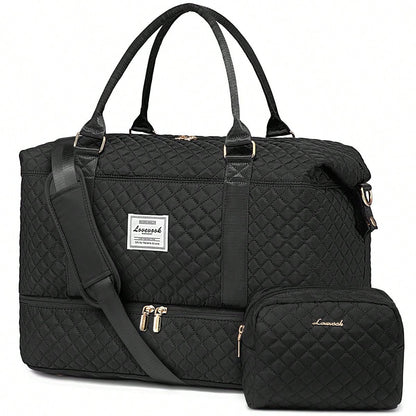 Travel Duffle Bag,Weekender Bags For Women With Shoe Compartment,Carry On Overnight Bag With Toiletry Bag,Gym Duffel Bag With Wet Pocket (Black)