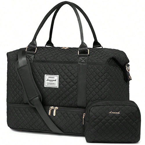 Travel Duffle Bag,Weekender Bags For Women With Shoe Compartment,Carry On Overnight Bag With Toiletry Bag,Gym Duffel Bag With Wet Pocket (Black)