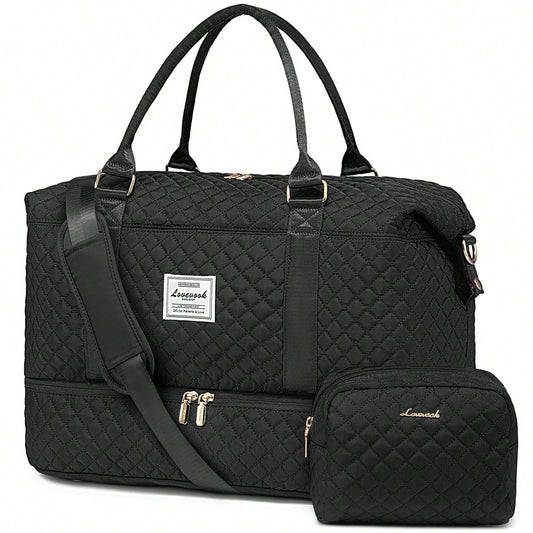 Travel Duffle Bag,Weekender Bags For Women With Shoe Compartment,Carry On Overnight Bag With Toiletry Bag,Gym Duffel Bag With Wet Pocket (Black)