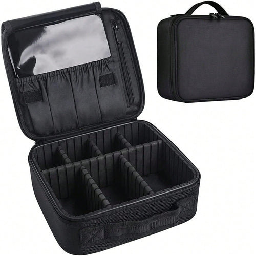 Travel Makeup Bag 10.4 Inches Makeup Train Case Portable Artist Cosmetic Bag With Adjustable Dividers For Cosmetics Makeup Brushes Toiletry Jewelry Digital Accessories Black