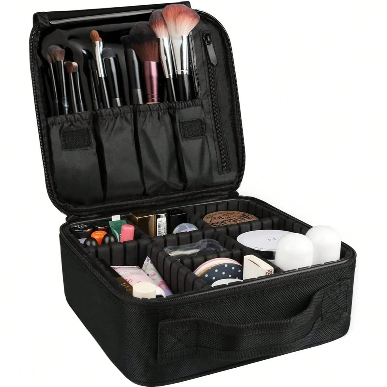 Travel Makeup Bag 10.4 Inches Makeup Train Case Portable Artist Cosmetic Bag With Adjustable Dividers For Cosmetics Makeup Brushes Toiletry Jewelry Digital Accessories Black