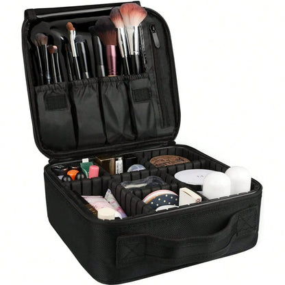 Travel Makeup Bag 10.4 Inches Makeup Train Case Portable Artist Cosmetic Bag With Adjustable Dividers For Cosmetics Makeup Brushes Toiletry Jewelry Digital Accessories Black