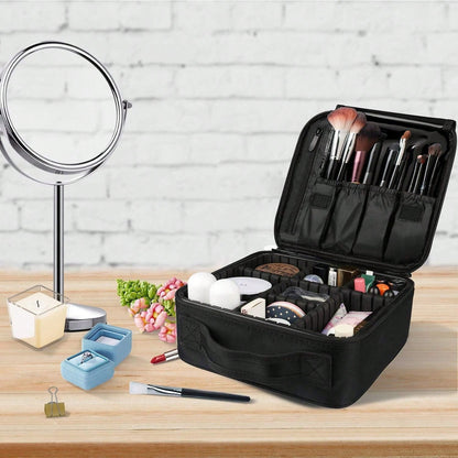 Travel Makeup Bag 10.4 Inches Makeup Train Case Portable Artist Cosmetic Bag With Adjustable Dividers For Cosmetics Makeup Brushes Toiletry Jewelry Digital Accessories Black