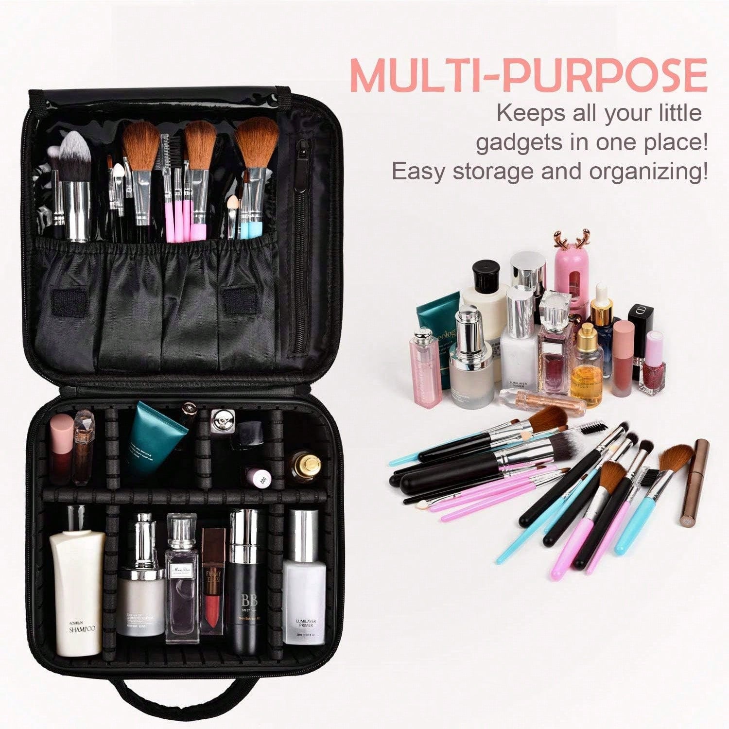 Travel Makeup Bag 10.4 Inches Makeup Train Case Portable Artist Cosmetic Bag With Adjustable Dividers For Cosmetics Makeup Brushes Toiletry Jewelry Digital Accessories Black