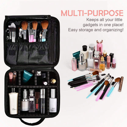 Travel Makeup Bag 10.4 Inches Makeup Train Case Portable Artist Cosmetic Bag With Adjustable Dividers For Cosmetics Makeup Brushes Toiletry Jewelry Digital Accessories Black