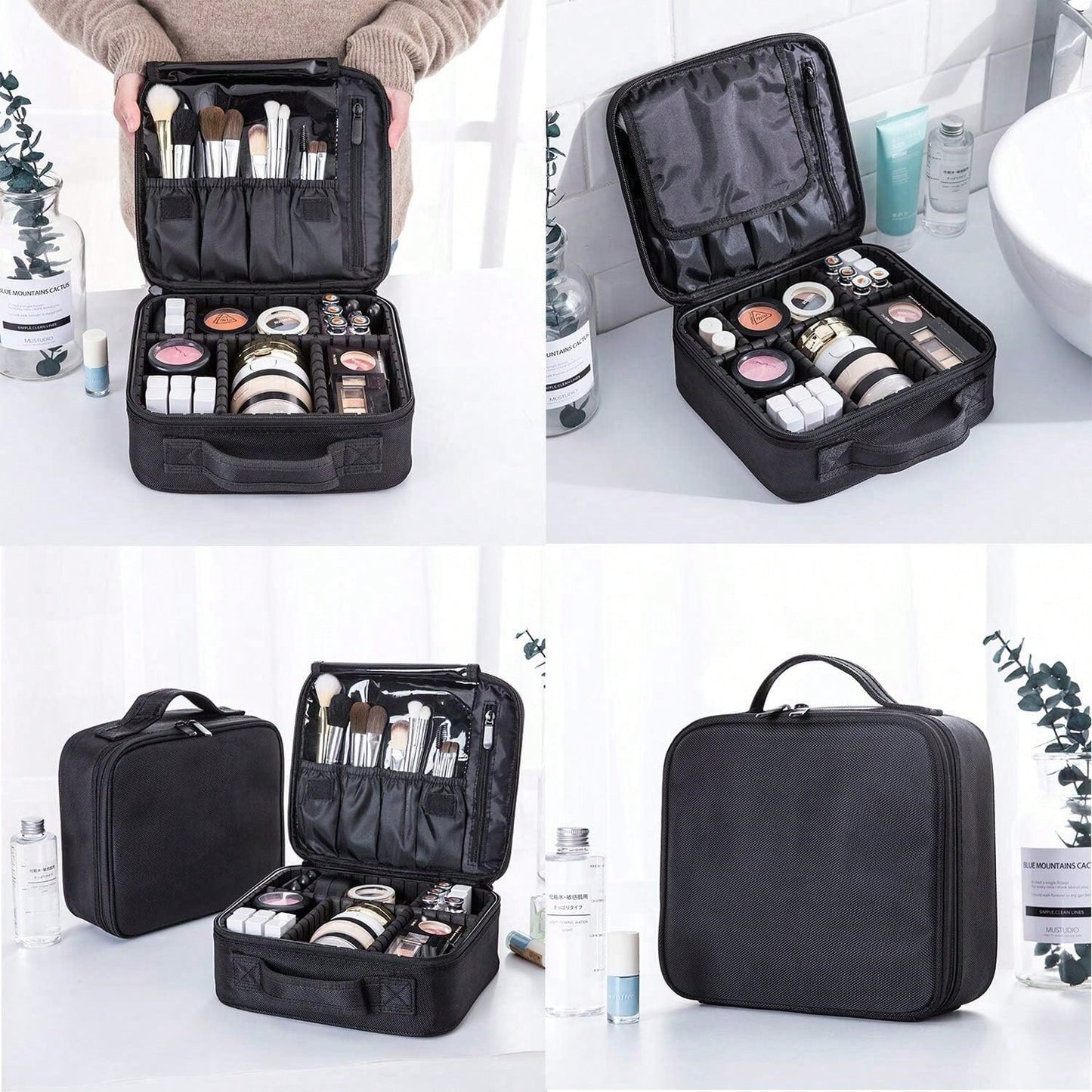 Travel Makeup Bag 10.4 Inches Makeup Train Case Portable Artist Cosmetic Bag With Adjustable Dividers For Cosmetics Makeup Brushes Toiletry Jewelry Digital Accessories Black