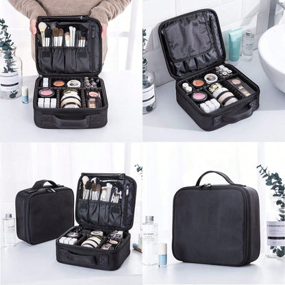 Travel Makeup Bag 10.4 Inches Makeup Train Case Portable Artist Cosmetic Bag With Adjustable Dividers For Cosmetics Makeup Brushes Toiletry Jewelry Digital Accessories Black