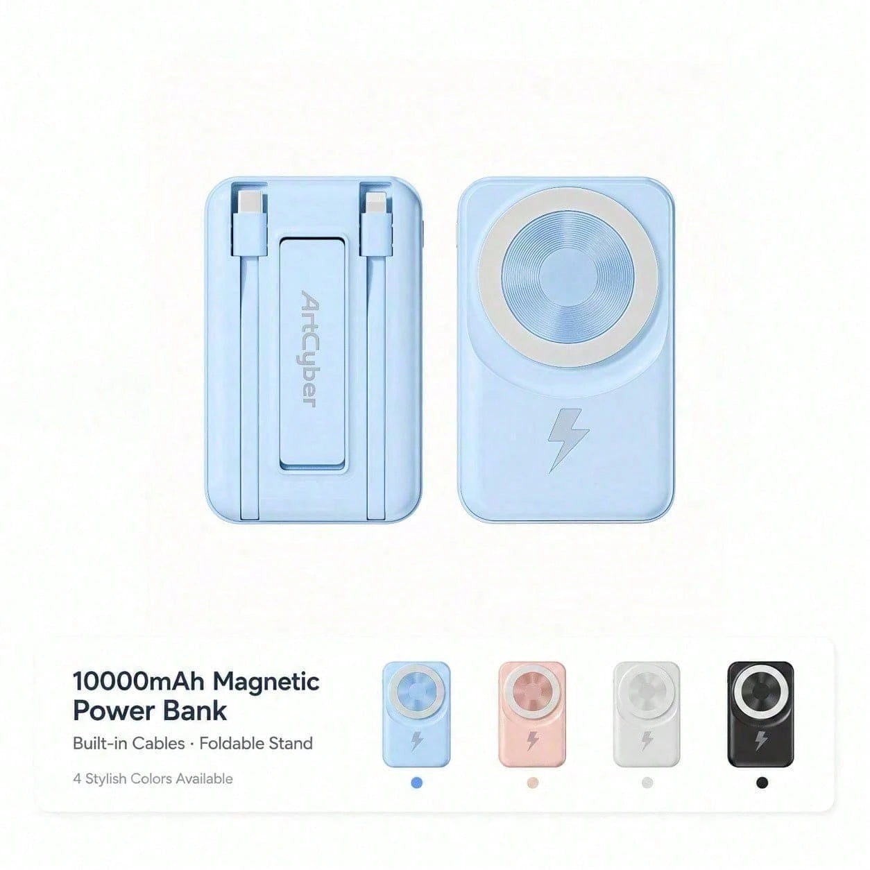 Travel-Ready White 10000mAh Magnetic Battery Pack With 15W Wireless And 22.5W Fast Charging, Featuring An LED Charge Indicator, Compact White Case And Rear Support For Desk Viewing, Compatible With Se