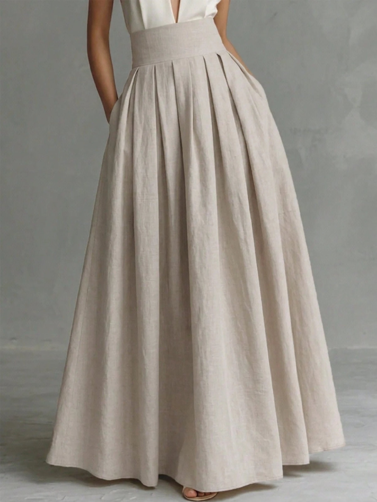 Trelyra Women's Elegant Loose Skirt, Versatile Daily Commute, Slimming Drape Slouchy Vacation Vibe Long Skirt,Autumn,Beige-Apricot Skirt