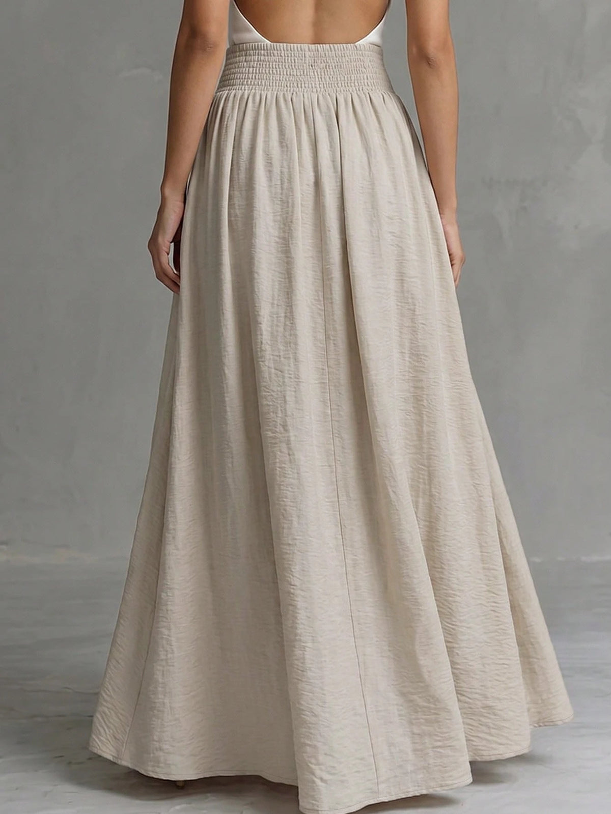 Trelyra Women's Elegant Loose Skirt, Versatile Daily Commute, Slimming Drape Slouchy Vacation Vibe Long Skirt,Autumn,Beige-Apricot Skirt