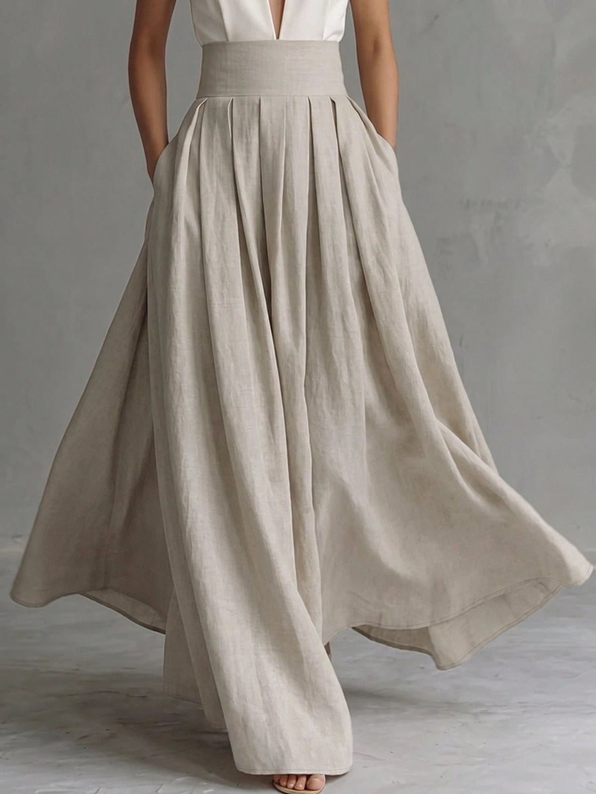 Trelyra Women's Elegant Loose Skirt, Versatile Daily Commute, Slimming Drape Slouchy Vacation Vibe Long Skirt,Autumn,Beige-Apricot Skirt