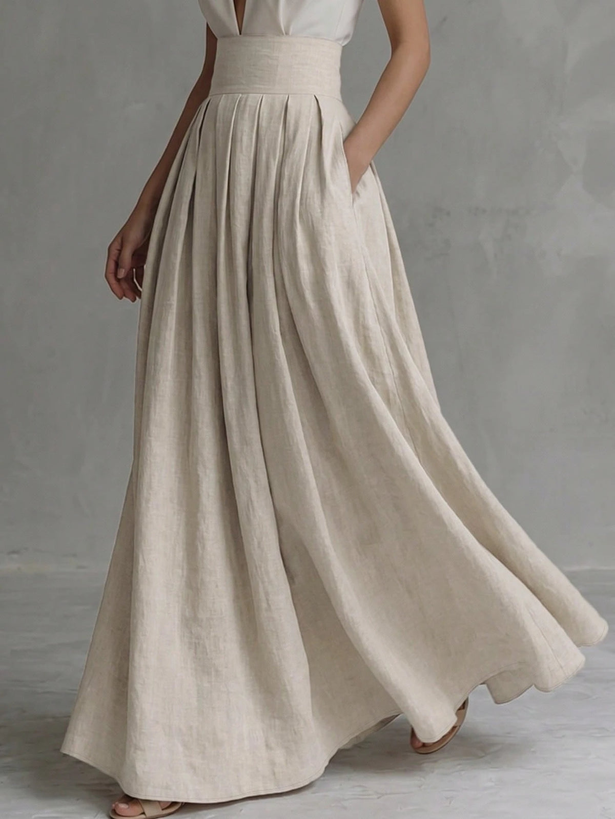 Trelyra Women's Elegant Loose Skirt, Versatile Daily Commute, Slimming Drape Slouchy Vacation Vibe Long Skirt,Autumn,Beige-Apricot Skirt