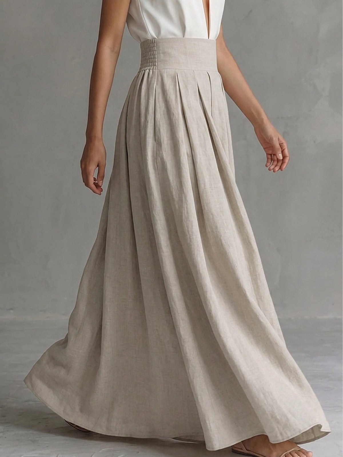 Trelyra Women's Elegant Loose Skirt, Versatile Daily Commute, Slimming Drape Slouchy Vacation Vibe Long Skirt,Autumn,Beige-Apricot Skirt