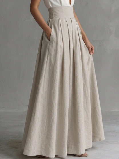 Trelyra Women's Elegant Loose Skirt, Versatile Daily Commute, Slimming Drape Slouchy Vacation Vibe Long Skirt,Autumn,Beige-Apricot Skirt