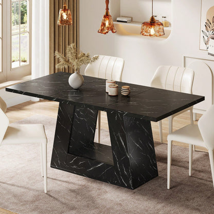 Tribesigns Dining Table For 4 To 6 People, 63" Rectangular Dining Room Table, Modern Wooden Faux Marble Dinner Table With Sturdy Base For Kitchen, Living Room
