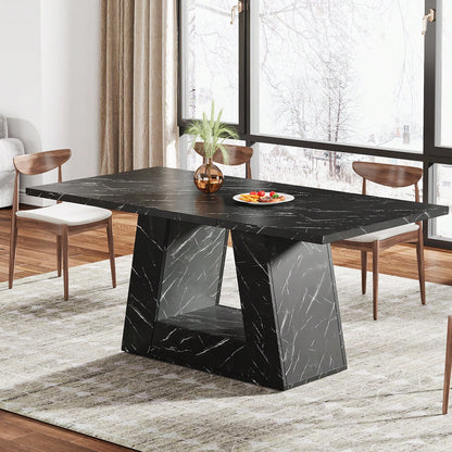 Tribesigns Dining Table For 4 To 6 People, 63" Rectangular Dining Room Table, Modern Wooden Faux Marble Dinner Table With Sturdy Base For Kitchen, Living Room
