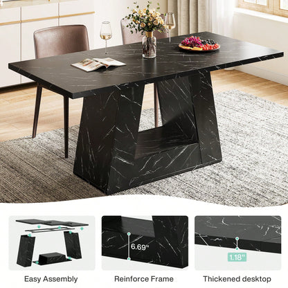 Tribesigns Dining Table For 4 To 6 People, 63" Rectangular Dining Room Table, Modern Wooden Faux Marble Dinner Table With Sturdy Base For Kitchen, Living Room