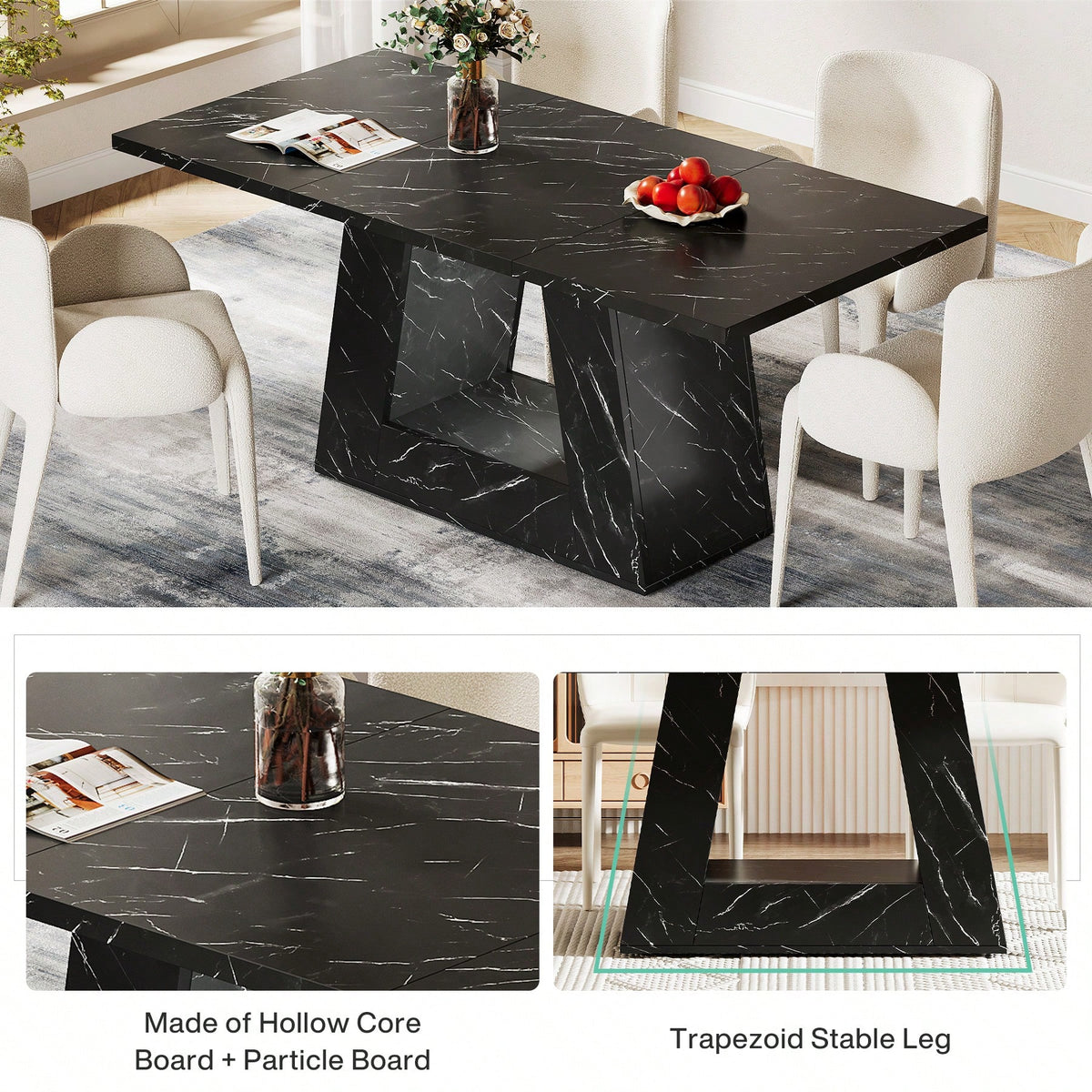 Tribesigns Dining Table For 4 To 6 People, 63" Rectangular Dining Room Table, Modern Wooden Faux Marble Dinner Table With Sturdy Base For Kitchen, Living Room