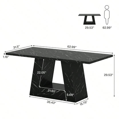 Tribesigns Dining Table For 4 To 6 People, 63" Rectangular Dining Room Table, Modern Wooden Faux Marble Dinner Table With Sturdy Base For Kitchen, Living Room