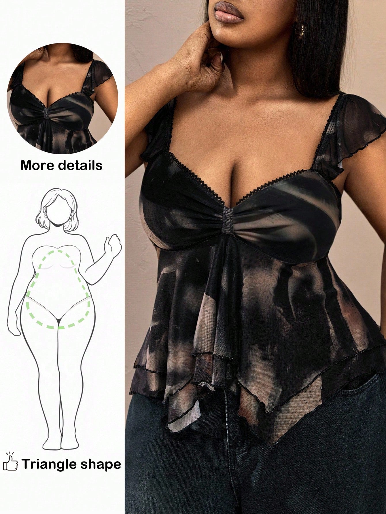Truni Plus Size Women Tie Dye Print Asymmetrical Hem Top For 2026 New Year, Pear & Triangle See Through Blouse, Sheer Tops, Summer
