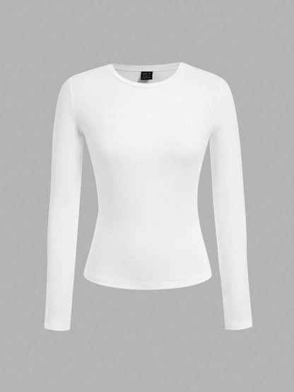 Tseoso 3pcs Black & White Casual Long Sleeve Fitted T-Shirt Set, Suitable For Autumn & Winter, 95%Cotton 3 Packs Tops Cotton Shirts Women Tight Basic