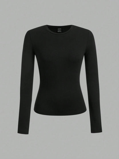 Tseoso 3pcs Black & White Casual Long Sleeve Fitted T-Shirt Set, Suitable For Autumn & Winter, 95%Cotton 3 Packs Tops Cotton Shirts Women Tight Basic