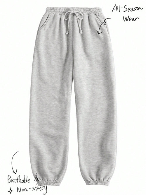 Tseoso Casual Loose Pockets Solid Color Knit Women Pants
