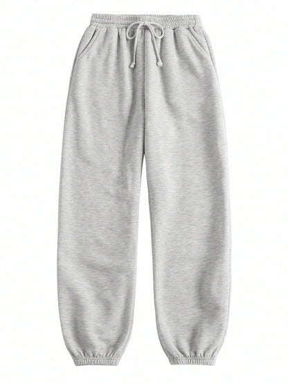 Tseoso Casual Loose Pockets Solid Color Knit Women Pants