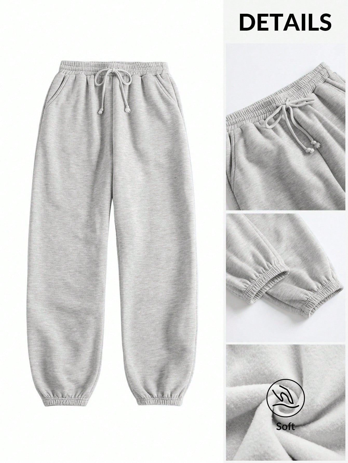Tseoso Casual Loose Pockets Solid Color Knit Women Pants