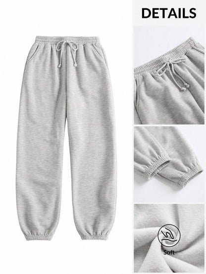 Tseoso Casual Loose Pockets Solid Color Knit Women Pants