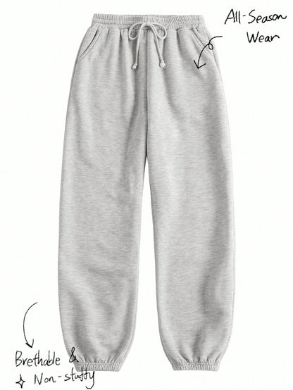 Tseoso Casual Loose Pockets Solid Color Knit Women Pants