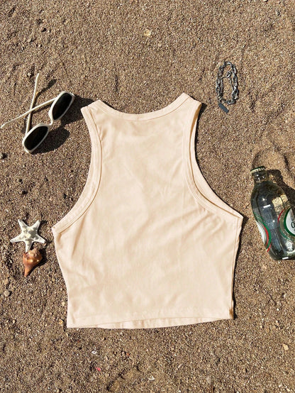 Tseoso Casual Minimalist Round Neck Tight Fit Women's Tank Top, Suitable For Summer, Cocktail Glass Print Pattern,Summer Top