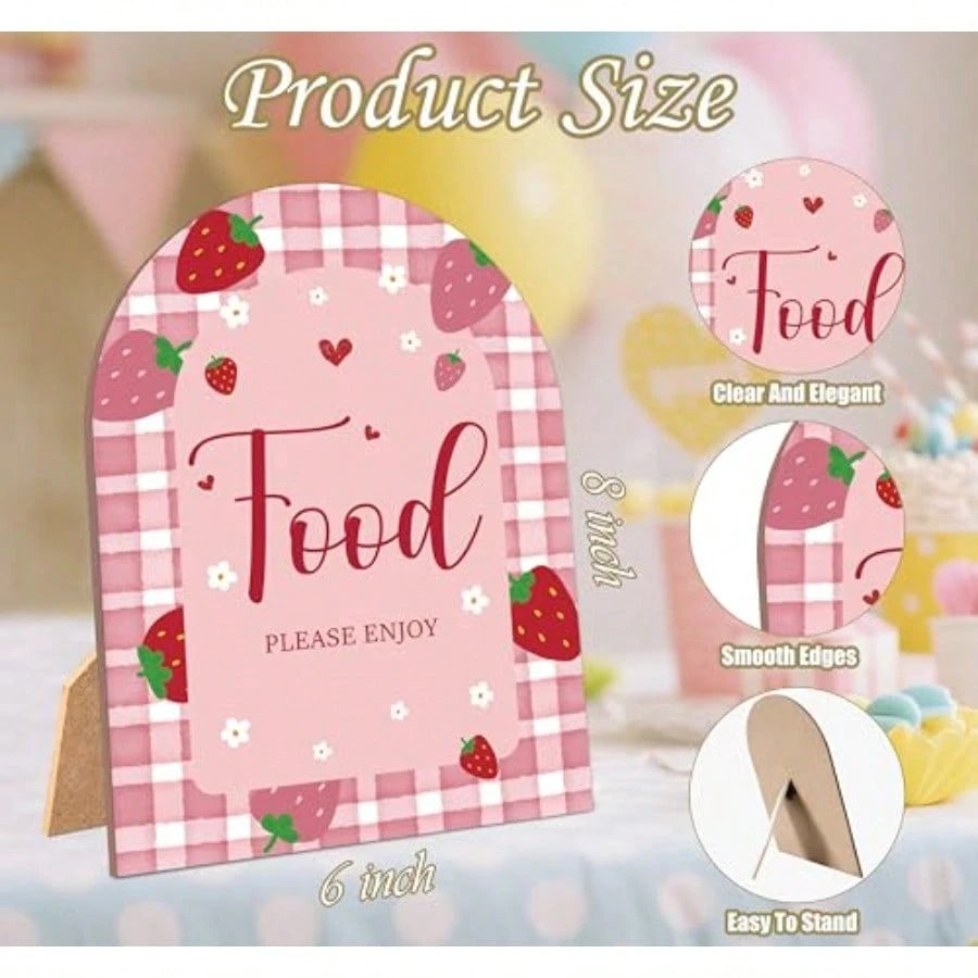 TStrawberry Food Please Enjoy Sign For Baby Shower 6x8 Inch Arch Wooden Sign With Stand Berry Baby Shower Table Sign Gender Neutral Party Decoration- MUK25I