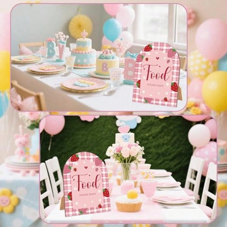 TStrawberry Food Please Enjoy Sign For Baby Shower 6x8 Inch Arch Wooden Sign With Stand Berry Baby Shower Table Sign Gender Neutral Party Decoration- MUK25I