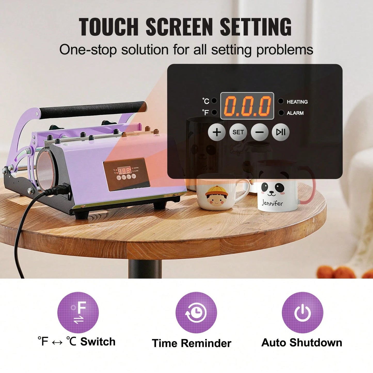 Tumbler Heat Press Machine, 11-30oz Mug Press, Heat Up Fast And Even, Tumbler Press With Sublimation Paper, Tape And Gloves, Temp And Time Setting, For Sublimation Tumblers, Cups, Mugs, Purple