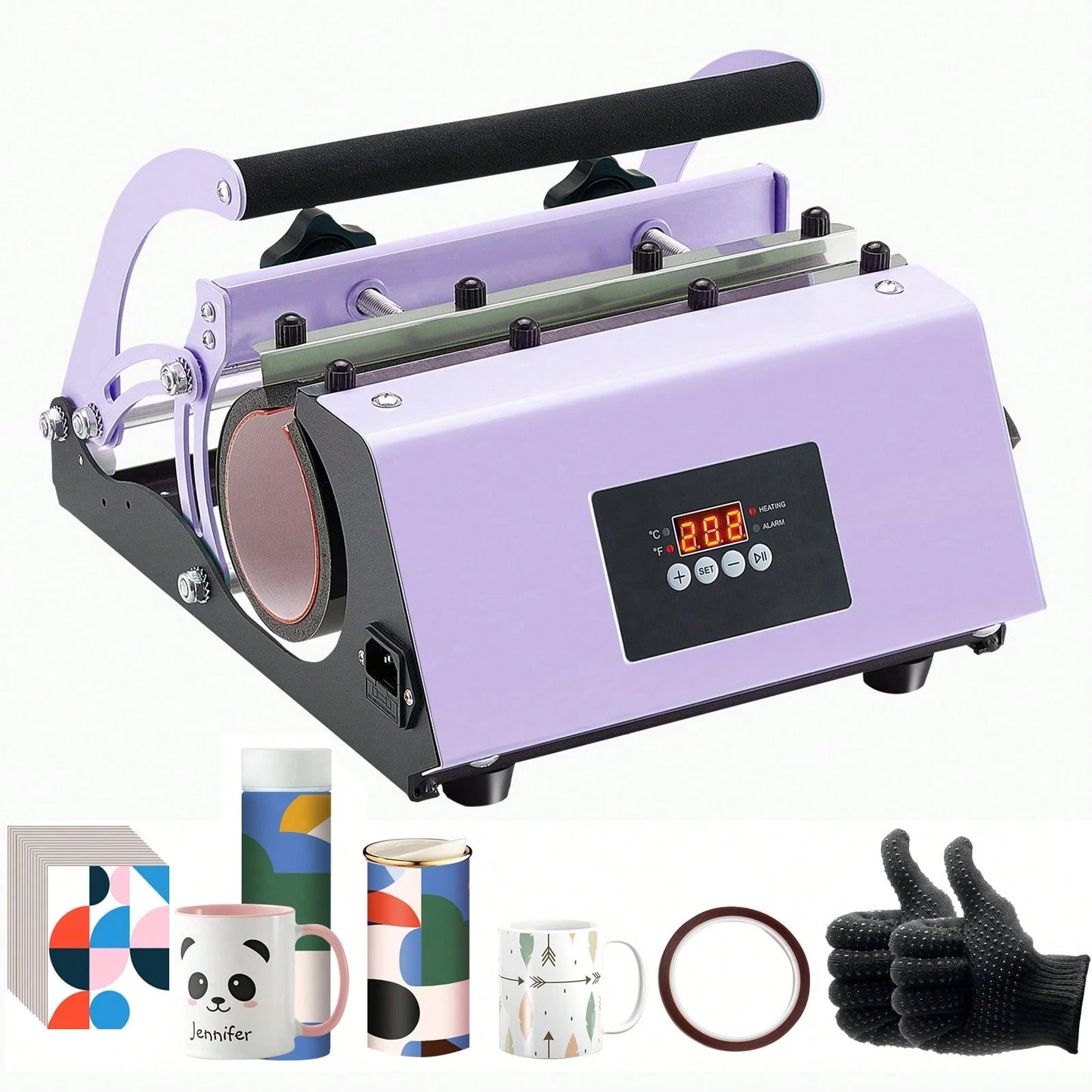 Tumbler Heat Press Machine, 11-30oz Mug Press, Heat Up Fast And Even, Tumbler Press With Sublimation Paper, Tape And Gloves, Temp And Time Setting, For Sublimation Tumblers, Cups, Mugs, Purple