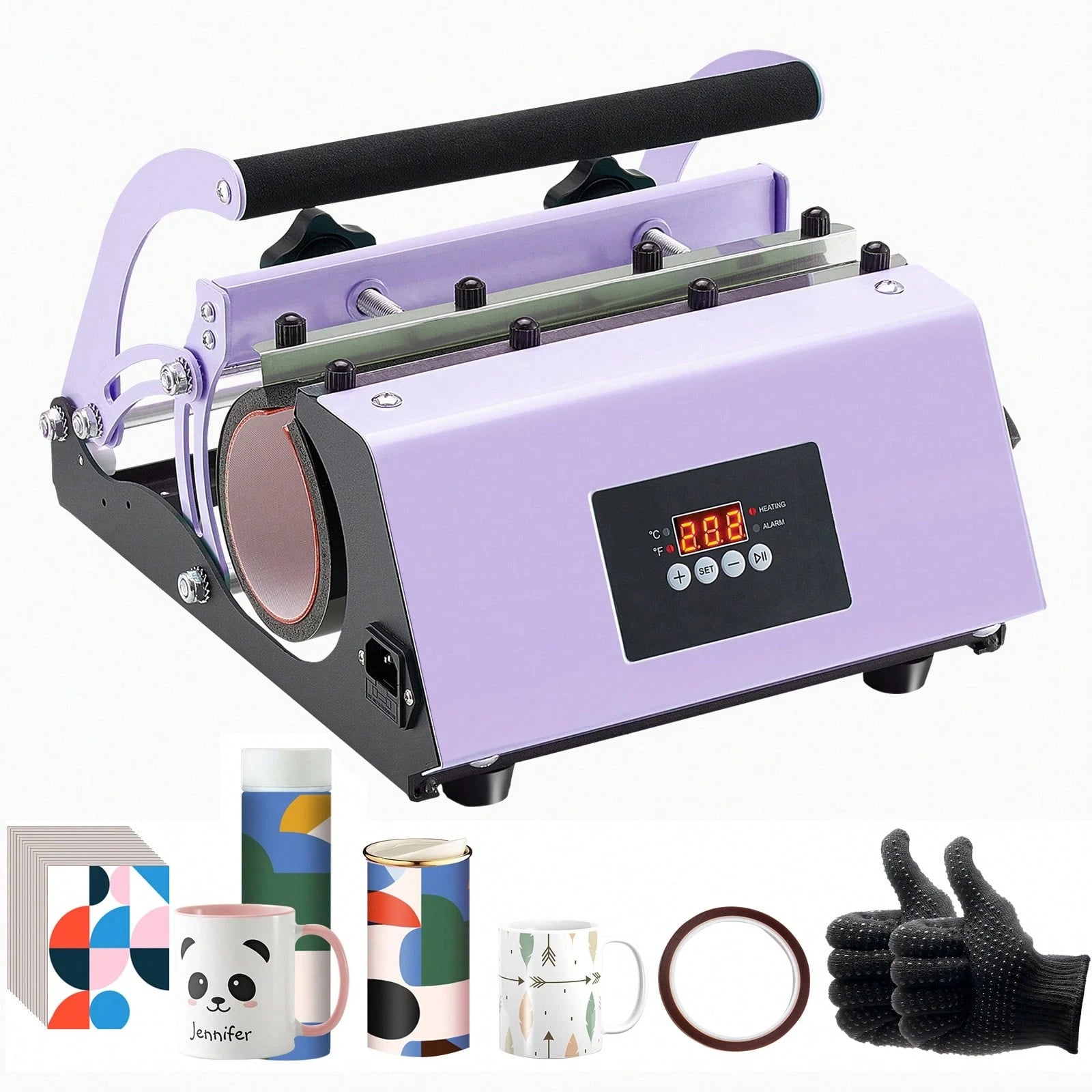 Tumbler Heat Press Machine, 11-30oz Mug Press, Heat Up Fast And Even, Tumbler Press With Sublimation Paper, Tape And Gloves, Temp And Time Setting, For Sublimation Tumblers, Cups, Mugs, Purple
