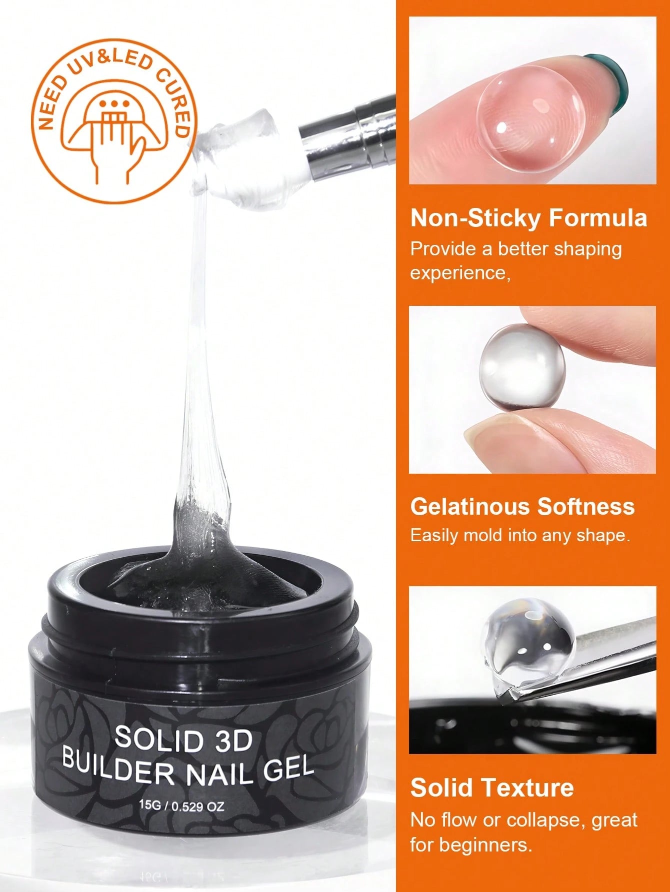 TWOING 3D Nail Art Modeling Gel- Sculpting & Molding Gel For DIY Nail Designs, Perfect For Painting, 3D Decorations & Halloween Nail Art, UV LED Curing Architectural Gel Nail Extension,Non-Sticky Han